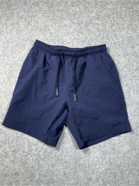 Men's Performance Elastic-Waist Navy Athletic Shorts small 7” inseam